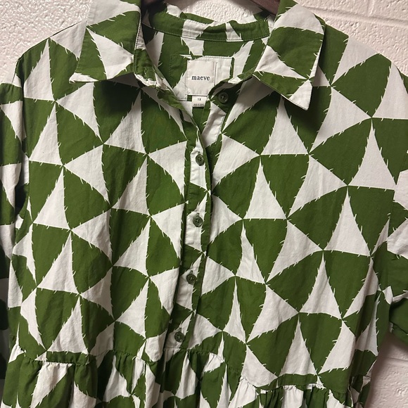 Anthropologie Maeve Bettina Tiered Shirt Dress Plus Size 1X Midi Green Pattern - Picture 6 of 13
